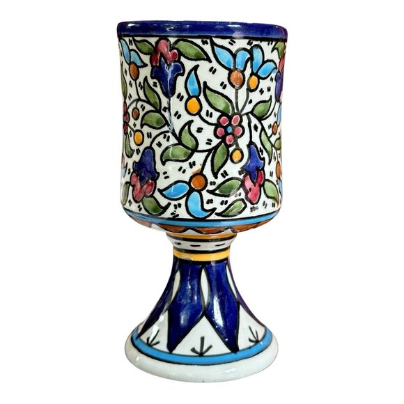 Hand-Painted Armenian Ceramic Fruit of the Vine Kiddush Cup 'Borei P’ri Hagafen' - Picture 6 of 11